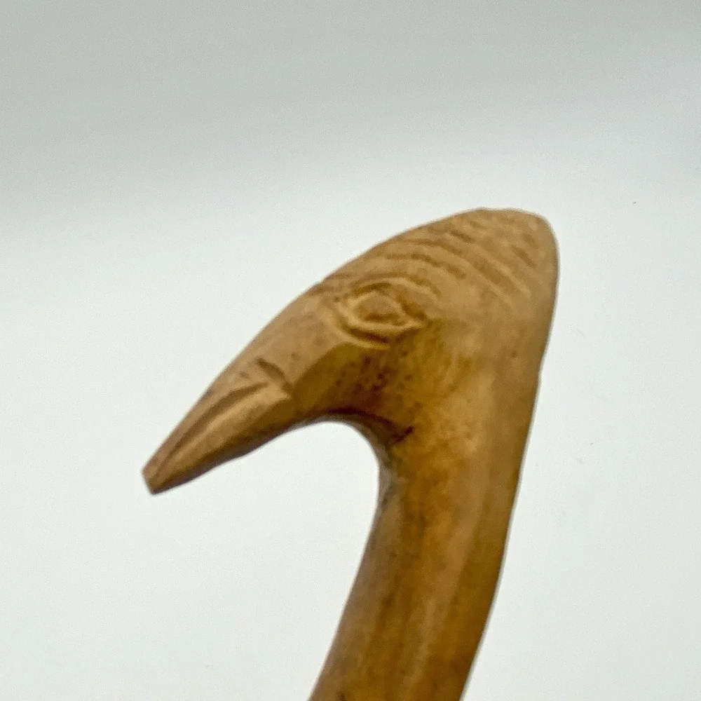 Vintage Primitive Wooden Spoon Hand Carved Detailed Curved Handle For Hanging